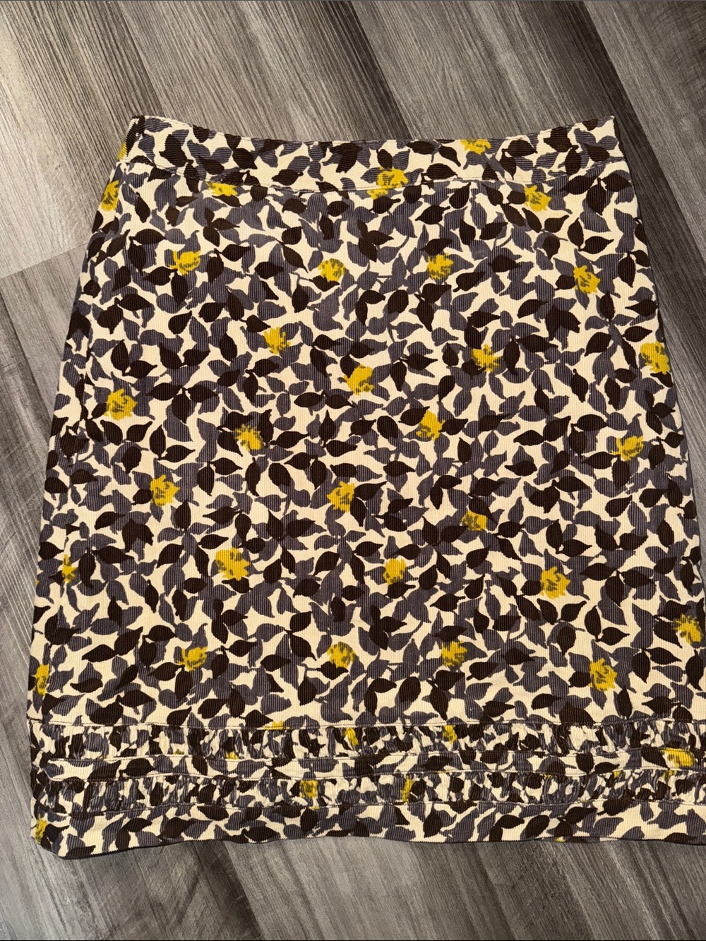 Boden 8 long Corduroy Floral Straight Pencil Skirt Ruffle Yellow Tan work wear